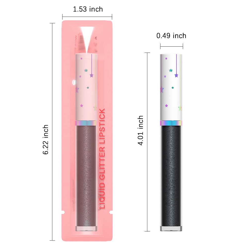 evpct 1Pcs Black Metallic Shimmer Glitter Lip Gloss Liquid Lipstick Long Lasting Waterproof 24, Glitter Pearlescent Metallic Sparkly Liquid Lipsticks Lip Stains Makeup Set for Women 06-Velvo Beauty