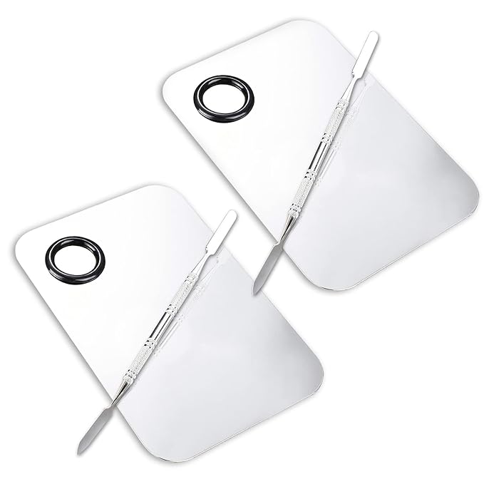 2 Pcs Makeup Mixing Palette, Upgrad Stainless Steel Metal Foundation Palette with Spatula Artist Tool for Mixing Foundation Nail-Art 5.9x3.9 in-Velvo Beauty