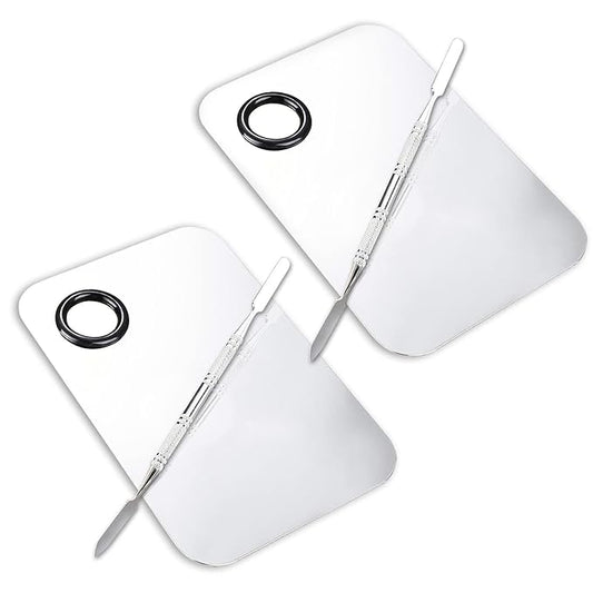 2 Pcs Makeup Mixing Palette, Upgrad Stainless Steel Metal Foundation Palette with Spatula Artist Tool for Mixing Foundation Nail-Art 5.9x3.9 in-Velvo Beauty
