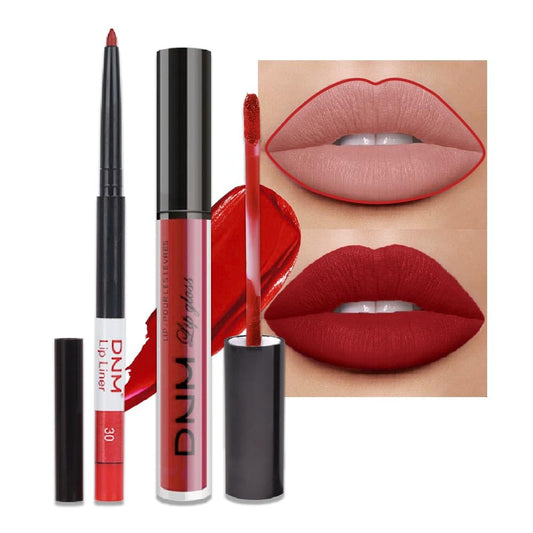 evpct 2Pcs Dark Oxblood Red Matte Lip Liner and Lipstick Combo Lip Gloss Stains Pencil Makeup Set Women Long Lasting 24 Hours Liquid Lipstick and Lip Liner Set labiales mate 24 horas originales-Velvo Beauty