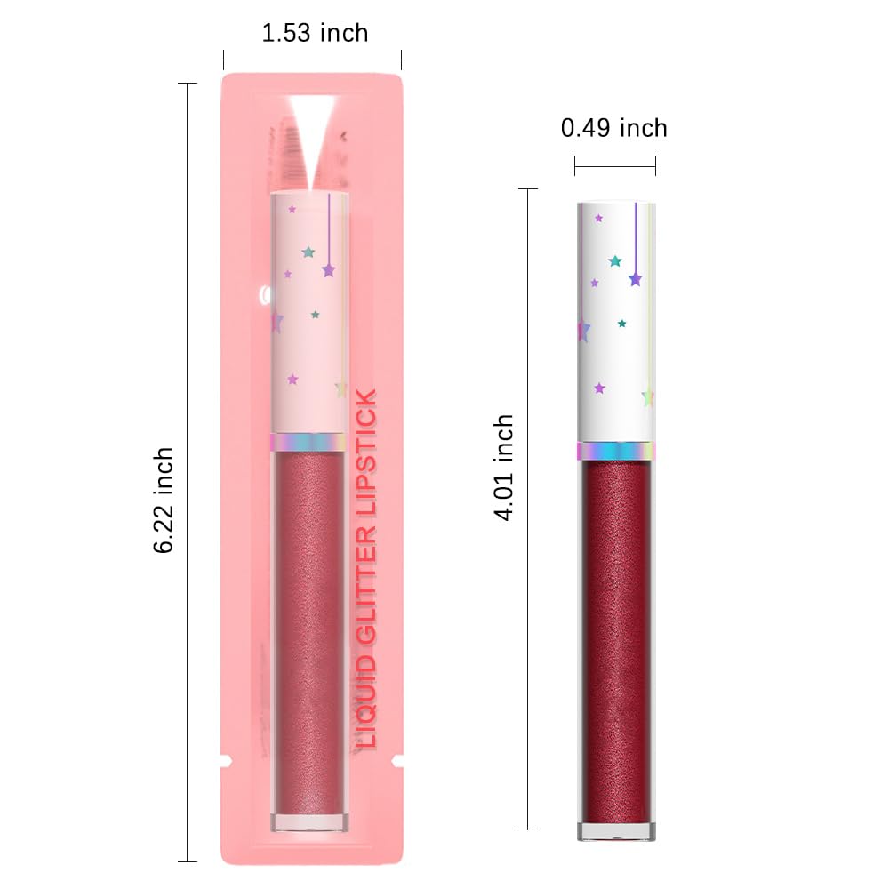 evpct 1Pcs Dark Red Metallic Shimmer Glitter Lip Gloss Liquid Lipstick Long Lasting Waterproof 24, Glitter Pearlescent Metallic Sparkly Glossy Liquid Lipsticks Lip Stain Makeup Set for Women 10#-Velvo Beauty