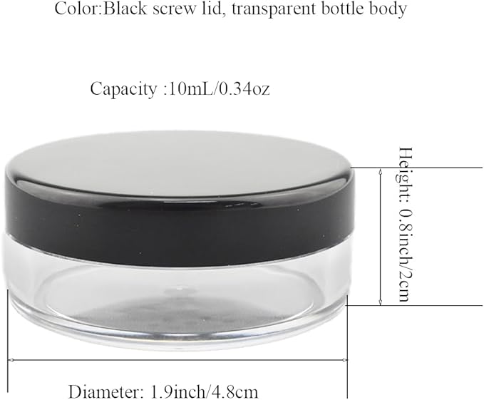 HAHIYO 2P 10ml/0.34oz Plastic Empty Travel Powder Container Small Loose Powders Compact Case Makeup Cosmetic Jar Refillable Powders Box No Leak Powder Holder with Rotatable Sifter and Black Screw Lid-Velvo Beauty