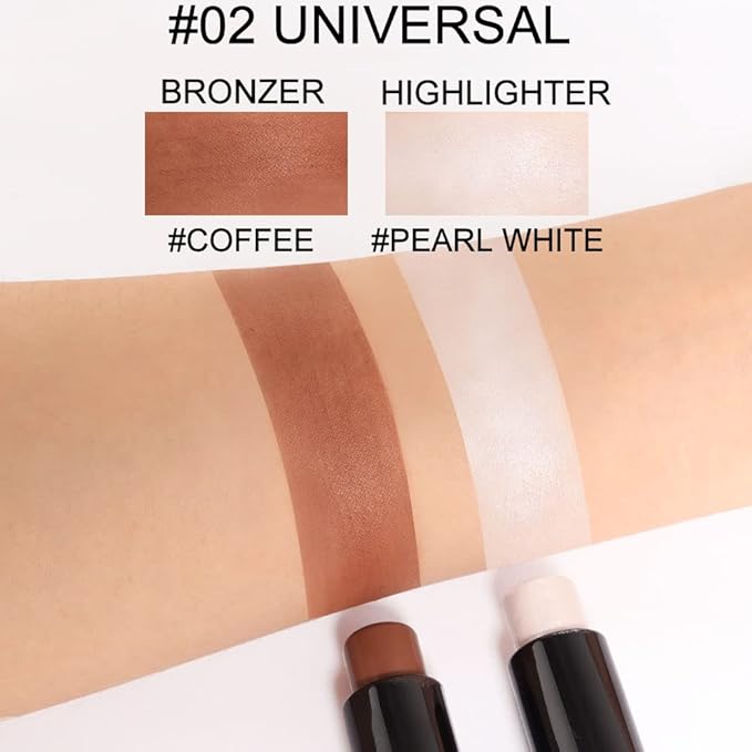 evpct 2In1 Face Cream Contour Stick Makeup Highlighter Highlight Brown Creme Cheek Contour Sticks contorno en crema Bronzer Bronzing Foundation Stick Kit Illuminator Long Lasting,02 Pearl White Coffee-Velvo Beauty
