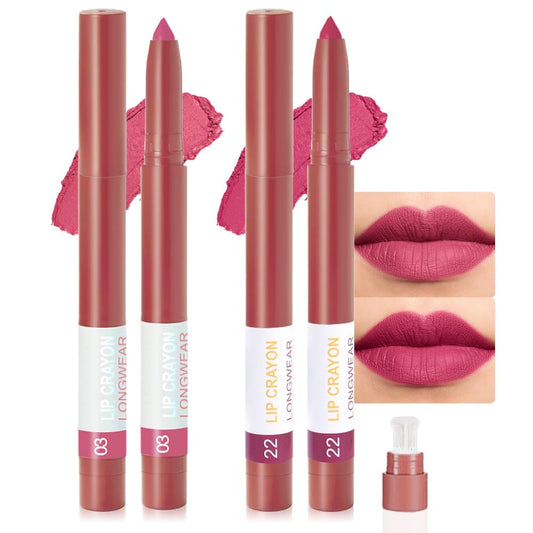 BINGBRUSH Matte Lip Crayon Set – Longwear, Waterproof, Velvet Finish, Built-in Sharpener, Smooth Lip Liner & Gloss (03#+22#, 2 Count (Pack of 1))-Velvo Beauty