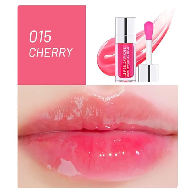 Plumping Lip Oil, Long Lasting Hydrating Gloss Tinted Balm Non-sticky Revitalizing, Tinting Care Oil for Dry (CHERRY)-Velvo Beauty