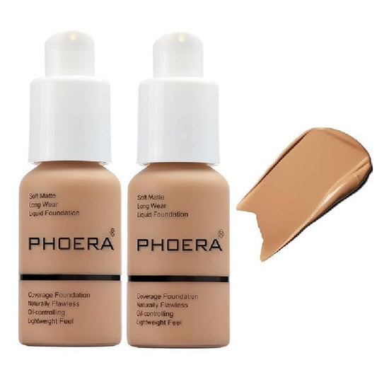 2 Pack PHOERA Foundation,Matte Oil Control Concealer Foundation Cream,PHOERA Long Lasting Waterproof Matte Liquid Foundation for Women Girls (105 Sand)-Velvo Beauty