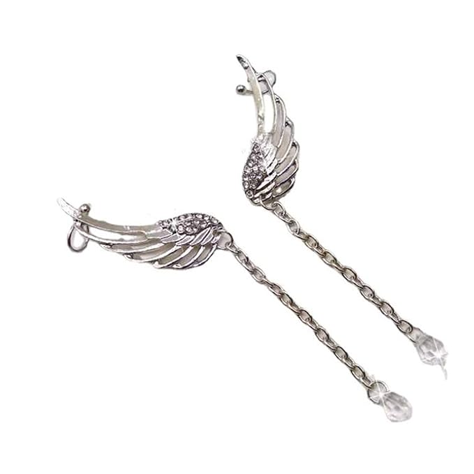 Boho Rhinestone Wing Ear Climbers Earrings Silver Crystal Drop Earring Chain Dangle Earrings Angel Wing Wrap Earrings Jewelry for Women and Girls Gifts-Velvo Beauty