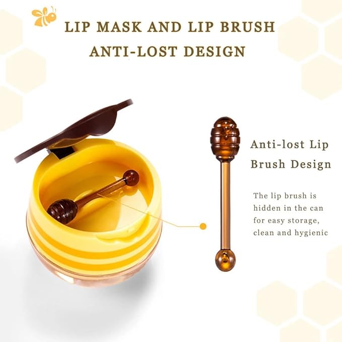 Lip Plumper Lip Mask Set, Bee Balm Lip Balm Honey Pot, Lip Plumper Gloss Lip Injection Honey Moisturizing Lip Sleeping Mask, Hydrating & Prevention Dry and Cracked Lip Scrubs Exfoliator-Velvo Beauty