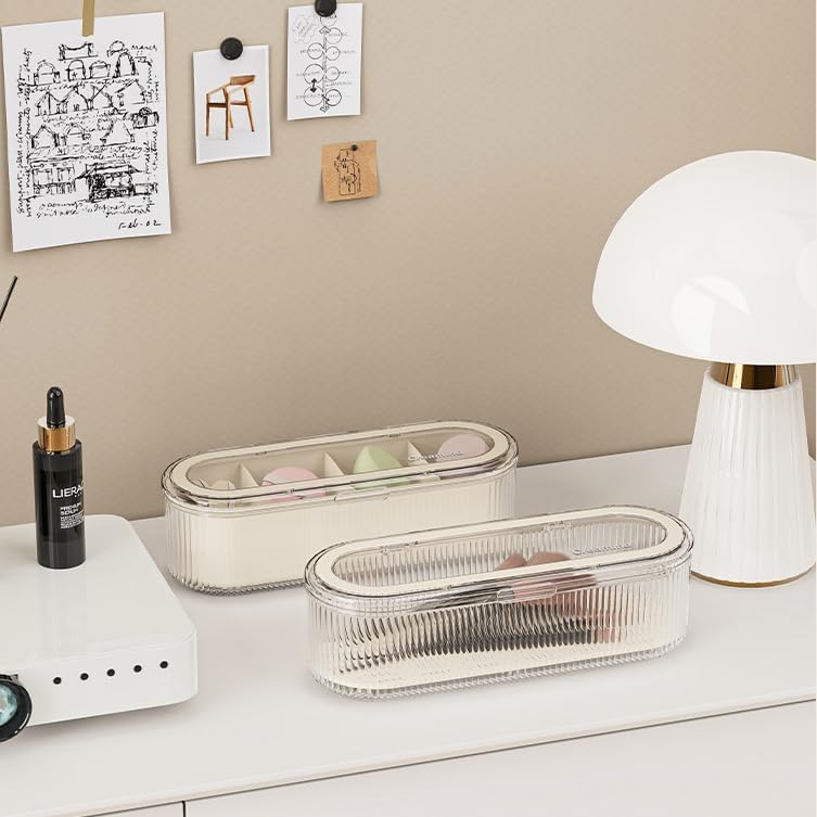 Makeup Brush Holder Organizer, Clear Acrylic Makeup Sponges Organizer, Cosmetic Storage Case with Lid, Display Case for Vanity-Velvo Beauty