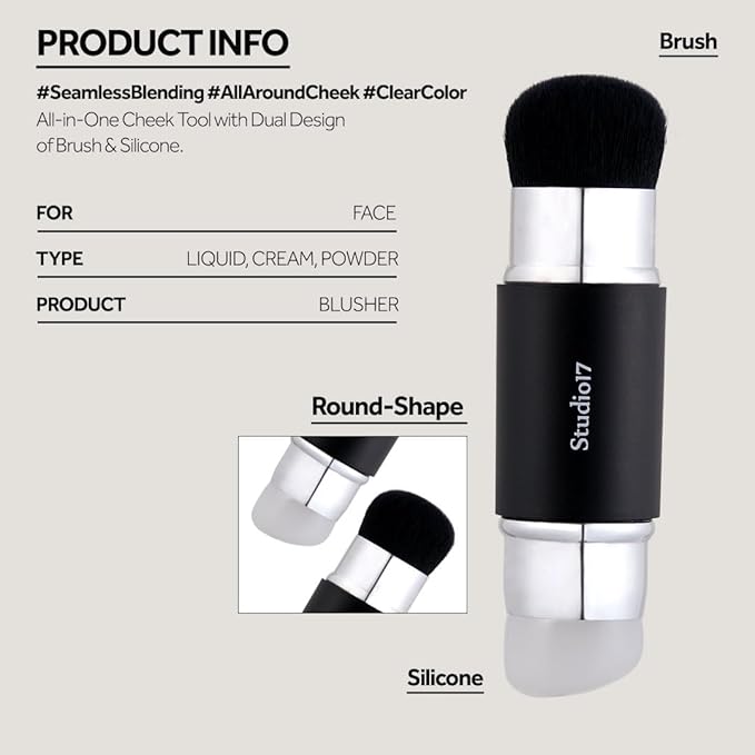 Dual Ended Silicone Tip Blush Brush | Korean Olive Young Makeup Tool for Contouring & Blush Application | Skin-Friendly Non-Irritating Professional Face Makeup Brush-Velvo Beauty