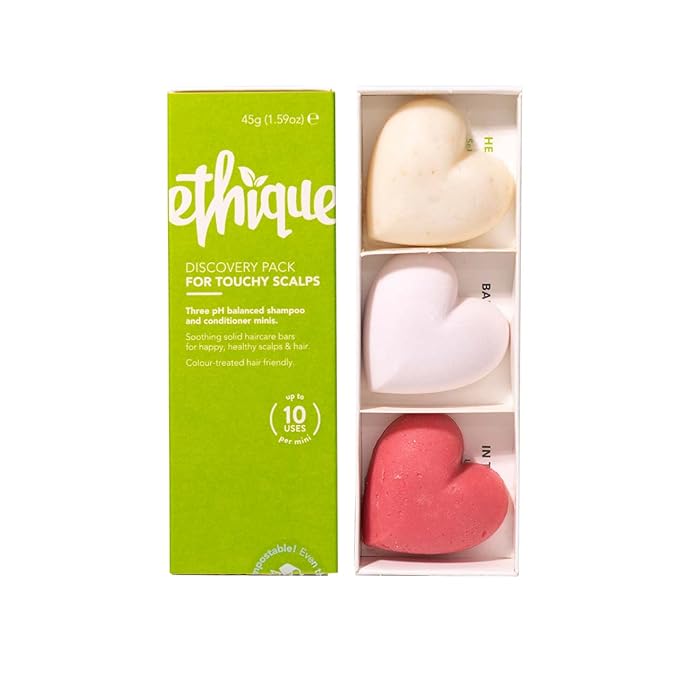 Ethique Discovery Pack for Touchy Scalps - Shampoo & Conditioner - Plastic-Free, Vegan, Cruelty-Free, Eco-Friendly, 3 Travel Bars, 1.59 oz (Pack of 1)-Velvo Beauty