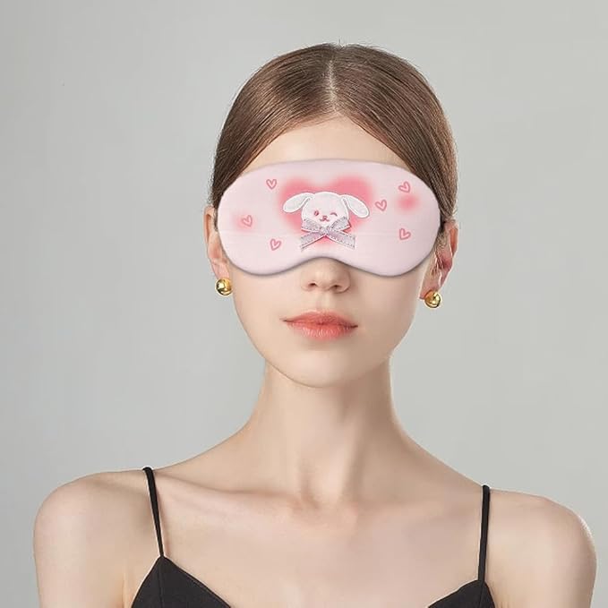 PERFECTSIGHT Rabbit Sleep Eye Masks, Cute Plush Sleep Eye Cover Lightweight Adjustable Eyeshade Faux Fur Mask Cover for Women Men Travel Nap, Heart Bunny-Velvo Beauty