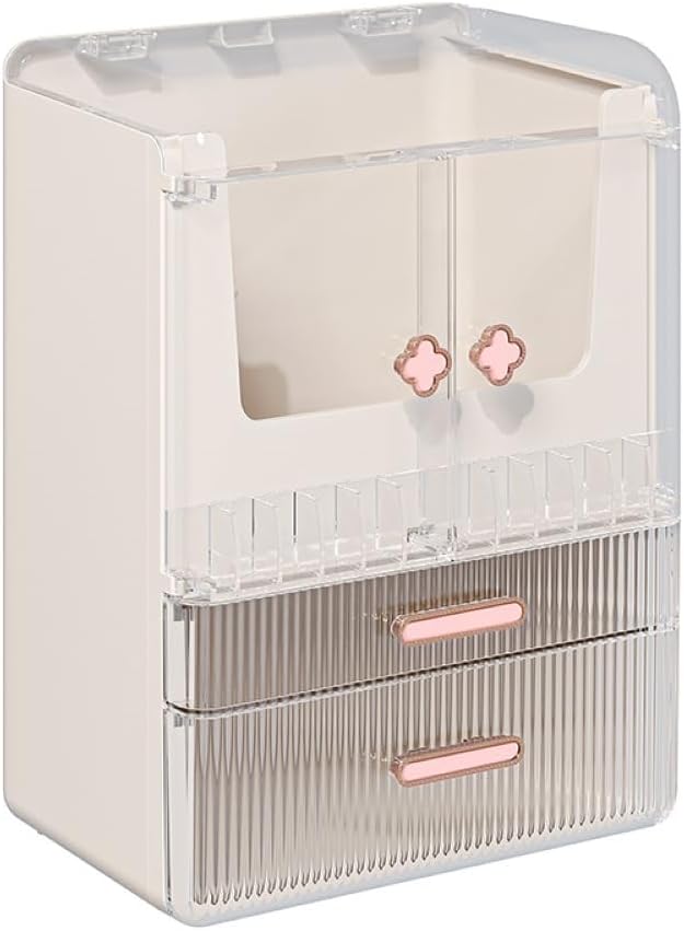 Acrylic Makeup Organizer with Drawers – 38.5CM Large Capacity Cosmetic Storage Box, Dustproof & Waterproof Vanity Organizer for Skincare, Jewelry, Lipsticks & Beauty Products (White)-Velvo Beauty