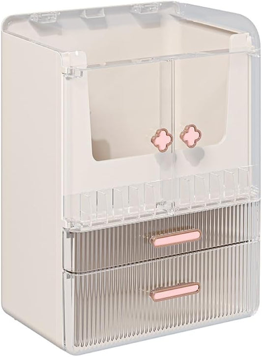 Acrylic Makeup Organizer with Drawers – 38.5CM Large Capacity Cosmetic Storage Box, Dustproof & Waterproof Vanity Organizer for Skincare, Jewelry, Lipsticks & Beauty Products (White)-Velvo Beauty