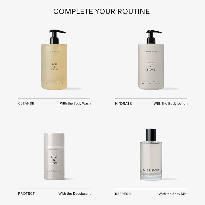 Salt & Stone Antioxidant-Rich Body Wash - Santal & Vetiver | Cleanse, Nourish & Soften Skin with Niacinamide & Hyaluronic Acid | Free From Parabens, Sulfates & Phthalates (15.2 fl oz)-Velvo Beauty