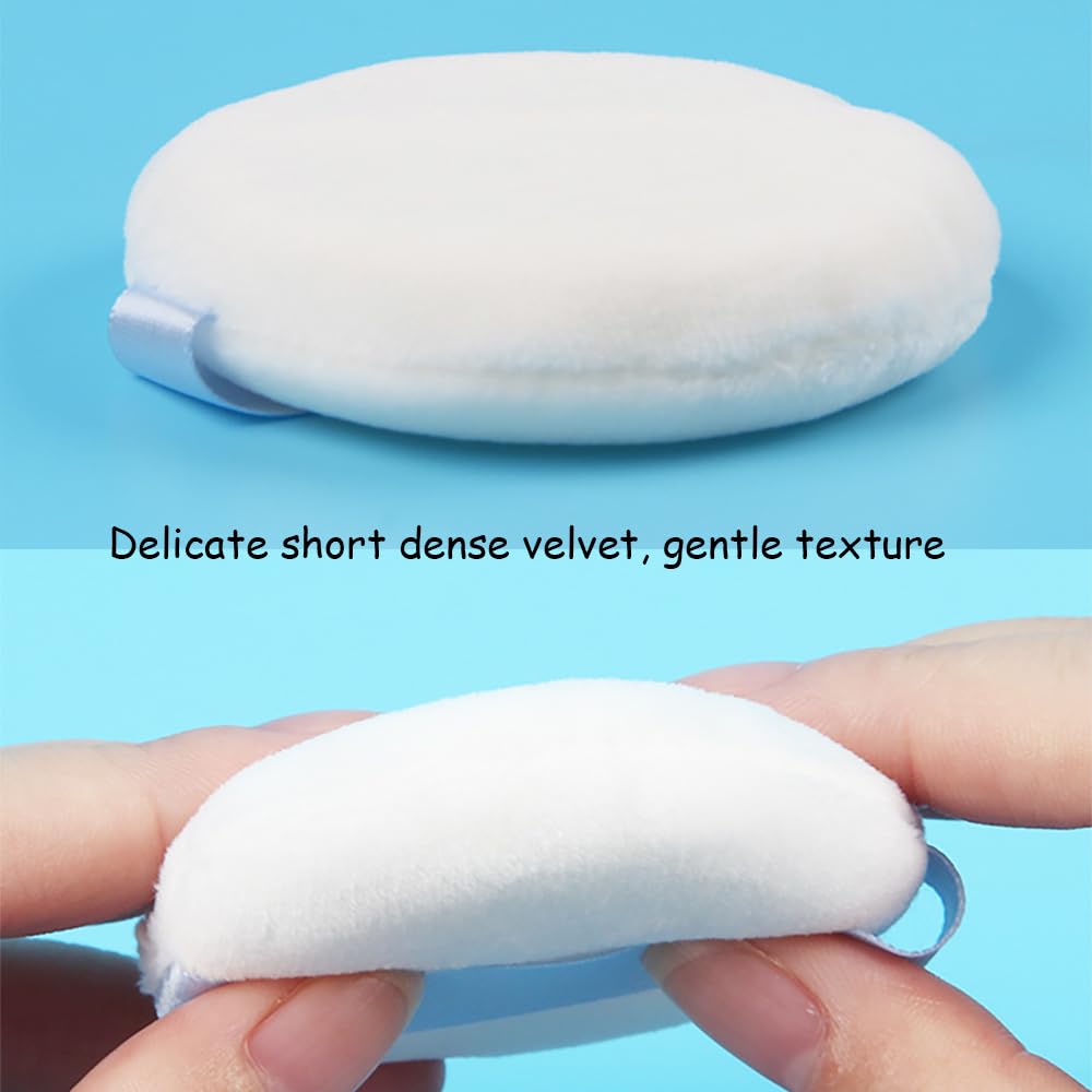 Ultra Soft Powder Puff and Container 3.3" High Density Velvet Dusting Washable Reusable Powder Puff,Body Powder Puff and Glass Jar Holder Loose Powder Box with Puff for Face Makeup(Grey-blue)-Velvo Beauty