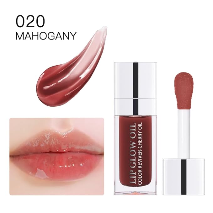 Plumping Lip Oil, Long Lasting Hydrating Lip Gloss Tinted Lip Balm Non-sticky Revitalizing, Transparent Lip Care Oil for Dry Lip (MAHOGANY)-Velvo Beauty