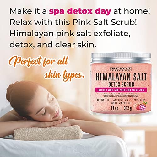 First Botany Himalayan Salt Body Scrub with Collagen & Stem Cells, Natural Exfoliating Salt Scrub Body & Face Souffle (20 oz)-Velvo Beauty