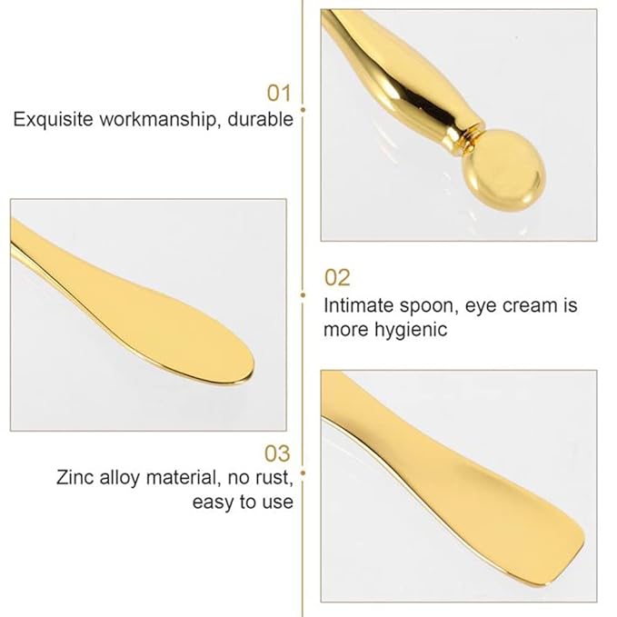 Metal Eye Face Cream Applicator Stick and Mini Cosmetics Spoon Spatula, Zinc Alloy Makeup Spoon Metal Eye Facial Massager for Facial Cosmetic Face Cream (Gold)-Velvo Beauty