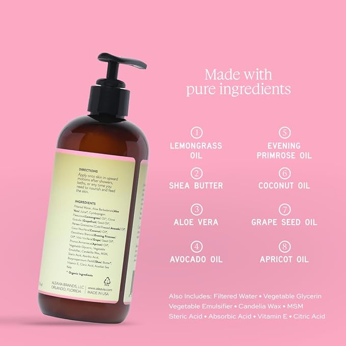 Aleavia Grapefruit Lemongrass Prebiotic Body Lotion – Lightly Scented, All-Natural Moisturizing Body Lotion with Organic Essential Oils – 12 Oz-Velvo Beauty