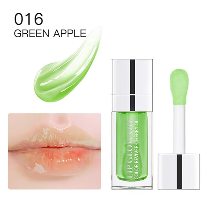 Hydrating Lip Glow Oil, Moisturizing Lip Glow Oil, Nourishing Glossy Transparent Lip Oil, Plumping Lip Oil, Lip Balm, Non-sticky Tinted Toot Lip Balm for Lip Care (GREEN APPLE) 0.2 OZ-Velvo Beauty