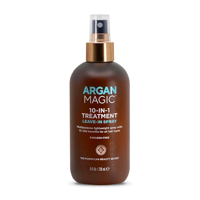 Argan Magic 10 in 1 Hair Treatment & Stylizing Multipurpose Leave in Spray for all Hair Types | Made in USA | Paraben Free | Cruelty Free (8 oz)-Velvo Beauty