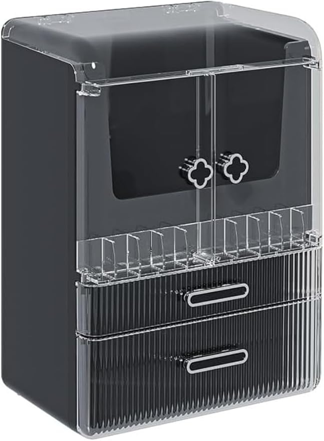 Acrylic Makeup Organizer with Drawers – 38.5CM Large Capacity Cosmetic Storage Box, Dustproof & Waterproof Vanity Organizer for Skincare, Jewelry, Lipsticks & Beauty Products (Black)-Velvo Beauty