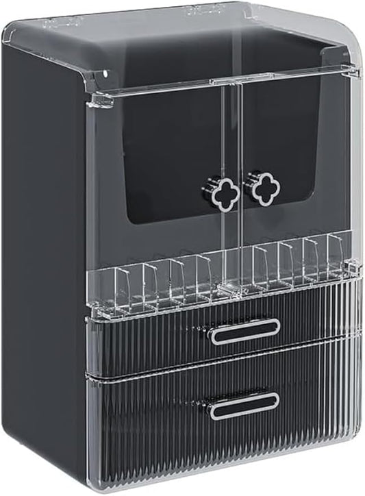 Acrylic Makeup Organizer with Drawers – 38.5CM Large Capacity Cosmetic Storage Box, Dustproof & Waterproof Vanity Organizer for Skincare, Jewelry, Lipsticks & Beauty Products (Black)-Velvo Beauty