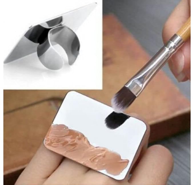 Alipis 2Pcs Nail Art Palette Ring, Stainless Steel Makeup Mixing Palette Finger Ring Professional Nail Polish Drawing DIY Art Color Mixing Tools Makeup Supplies-Velvo Beauty