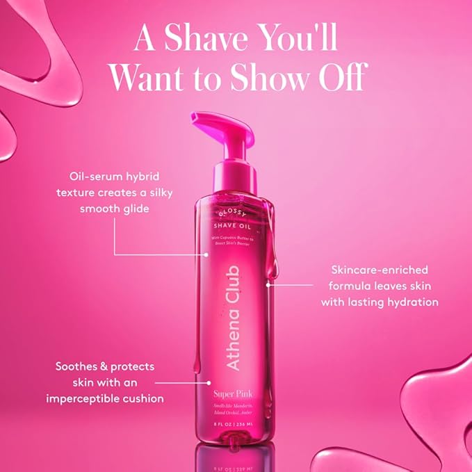Women's Razor Shave Kit, 1 Rose Razor Handle + 6 Blade Refills + Super Pink Glossy Shave Oil-Velvo Beauty