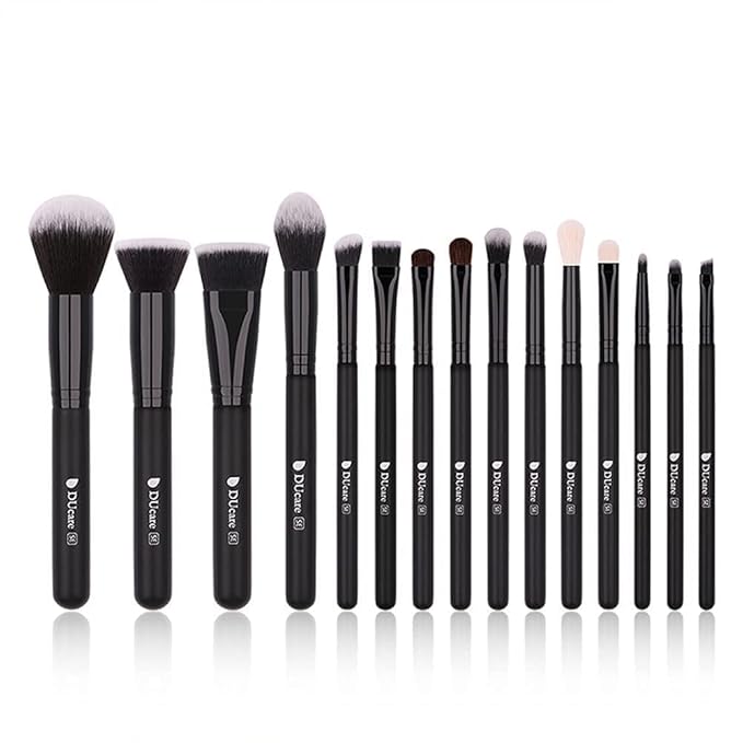 DUcare Makeup Brushes 15Pcs Premium Synthetic Kabuki Makeup Brush Set, Professional Foundation Concealers Powder Blush Blending Face Eye Shadows Black Brush Sets-Velvo Beauty
