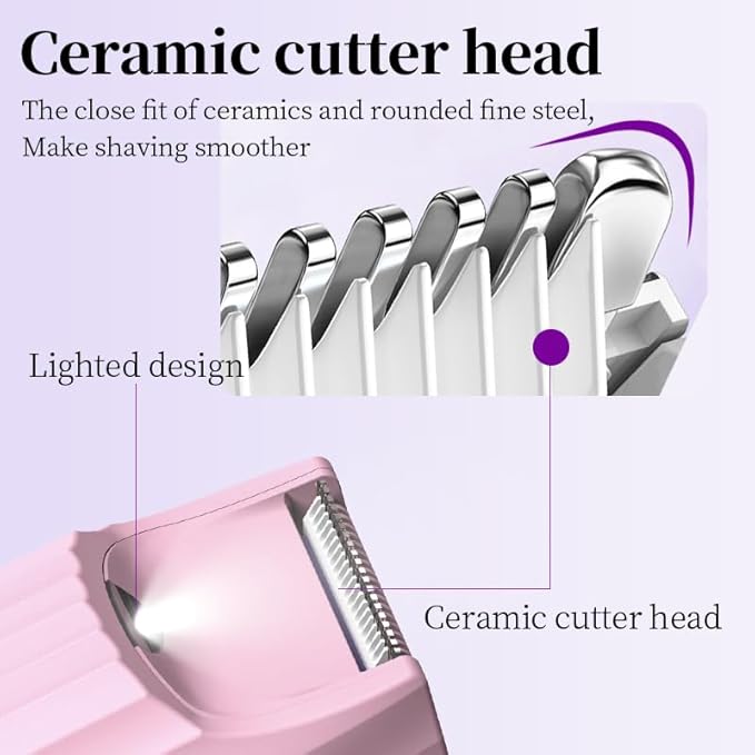 Dual-Head Body Trimmer for Women,2 in 1 Women Electric Shaver,IPX7 Waterproof Close Shaver and Facial Hair Remover for Body,Arm Bikini Face Leg-USB C Charge Wet & Dry Use-Bulit in Light-Velvo Beauty