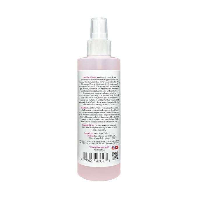 Well's Oil Rosewater Mist Spray (8 Fl oz) – Hydrates, Soothes & Refreshes | 100% Natural | No Chemical | for All Skin and Hair Types-Velvo Beauty