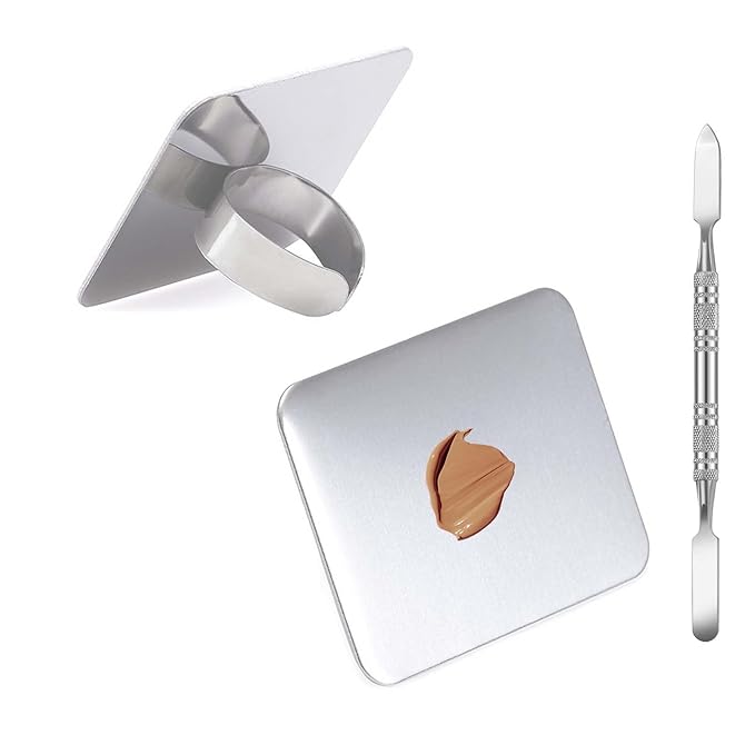Makeup Mixing Palette, KissDate Makeup Spatula Palette with Foundation Spatula, Stainless Steel Makeup MixingTray Nail Art Palette Foundation Mixing Tray Cosmetic Spatula Makeup Palette Makeup Mixer-Velvo Beauty