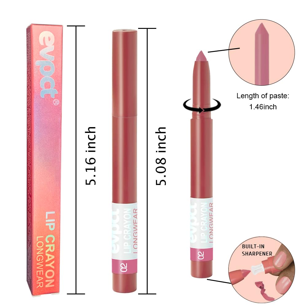 BINGBRUSH Matte Lip Crayons Matte Longwear Lipstick Pack Set,Moisture Smooth Lipliner With Built-in Sharpener Ultimate Lip Crayon for Makeup- Waterproof Velvet Lipgloss Lip Stain (02#Mauve Nude Pink)-Velvo Beauty