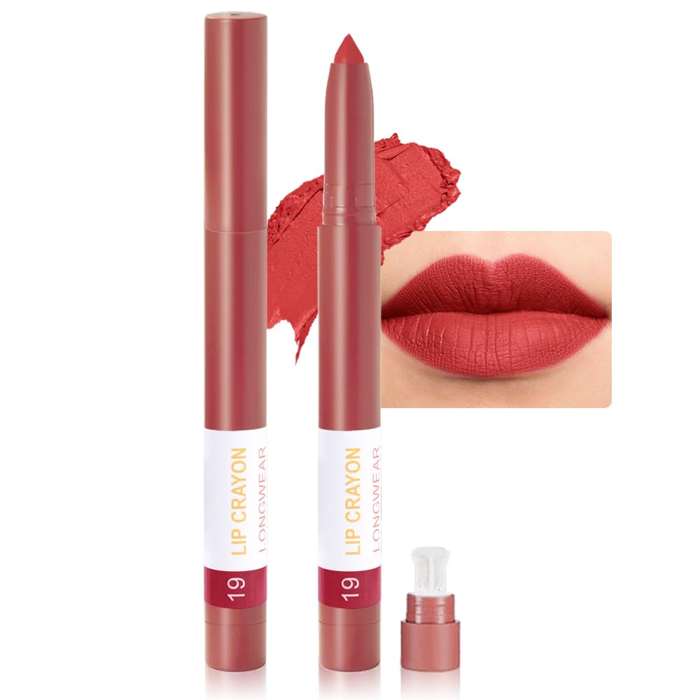 BINGBRUSH Lip Crayons Matte Longwear Lipstick Pack Set,Moisture Smooth Lipliner With Built-in Sharpener Ultimate Super Stay Ink Lip Crayon for Makeup-Waterproof Velvet Lipgloss Lip Stain(19Fire Brick)-Velvo Beauty