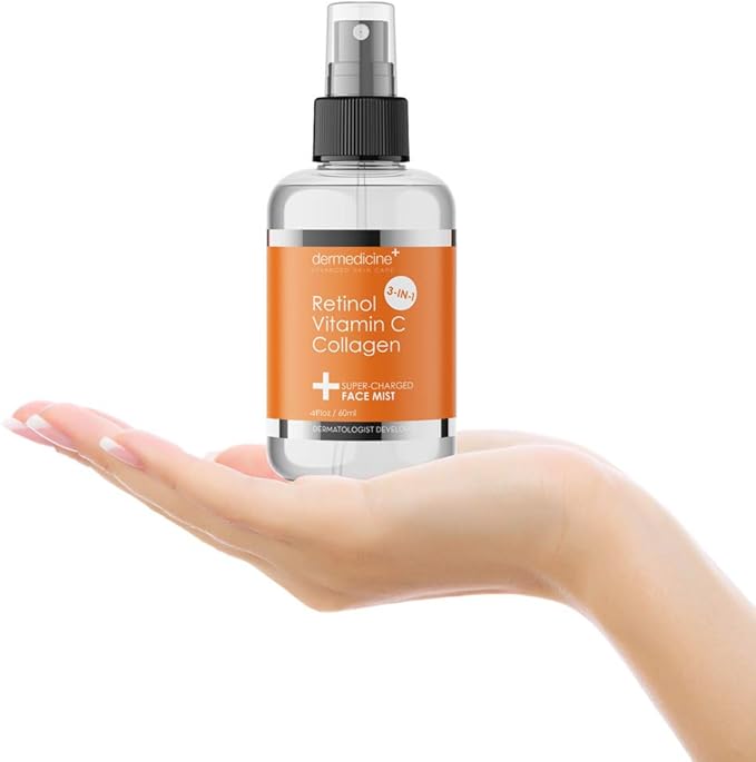 3 in 1 Super-Charged Anti-Aging Face Mist w/Retinol, Vitamin C + Collagen | Hydrates, Refreshes & Brightens for a More Glowing Complexion | 4 fl oz, 120 ml-Velvo Beauty
