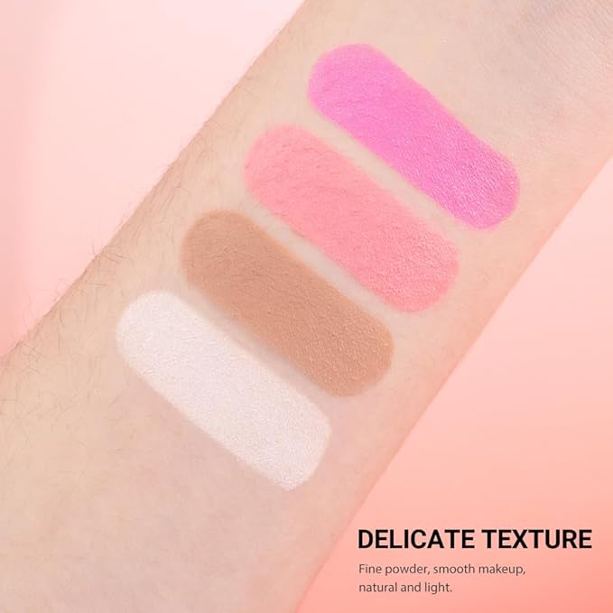 Matte Powder Blush Palette, 4 Colors Face Palette with White Highlighter, Brown Contour, Pink & Rose Pink Blush for Cheeks, Natural Lasting Makeup Palett for Women, Blus and Highlighter Pallet-Velvo Beauty