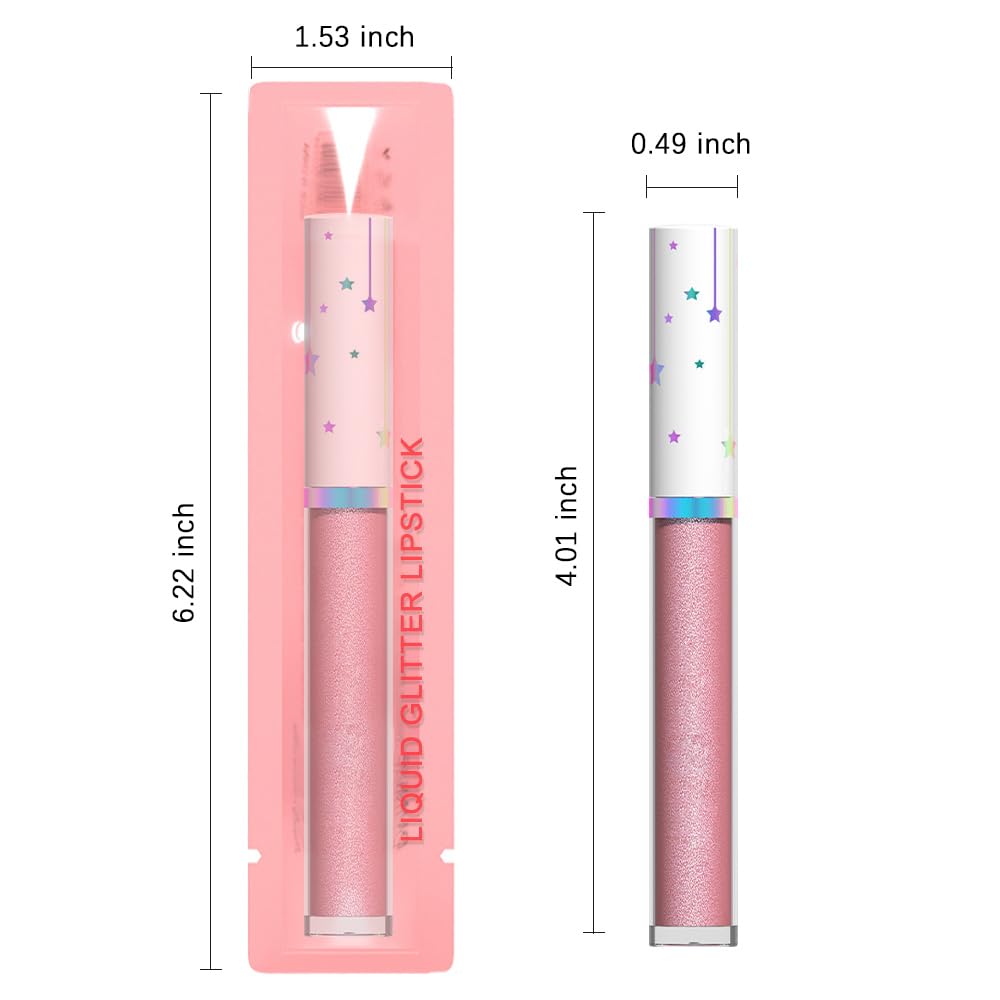 evpct 1Pcs Pink Metallic Glitter Lipstick Lip Gloss Stain for Women Long Lasting Waterproof 24, Hot Light Nude Pink Frosted Metallic Shimmer Glossy Chrome iridescent Liquid Lipstick Lip Gloss Makeup-Velvo Beauty