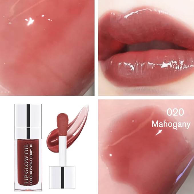 Plumping Lip Oil, Long Lasting Hydrating Lip Gloss Tinted Lip Balm Non-sticky Revitalizing, Transparent Lip Care Oil for Dry Lip (MAHOGANY)-Velvo Beauty