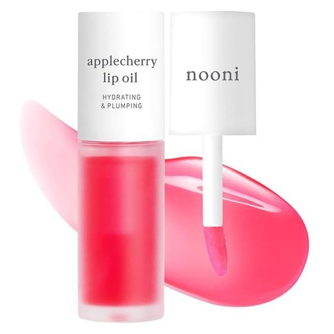 NOONI Korean Lip Oil - Applecherry | Long-Lasting, Moisturizing, Plumping, Revitalizing for Dry Lips, Waterproof, No Peel Off, Hydrating, Nourishing Crystal Clear, 0.12 FL Oz-Velvo Beauty