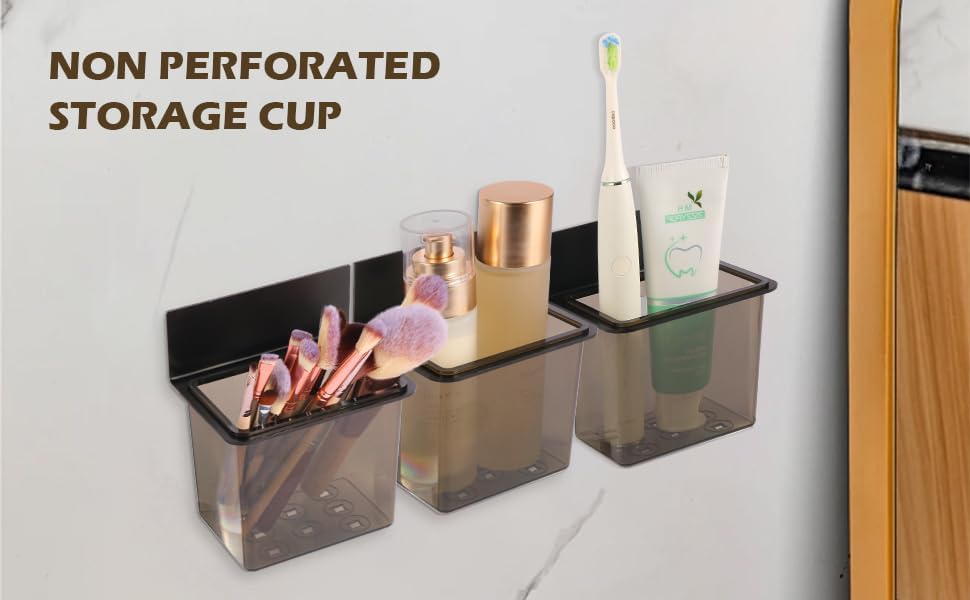 Toothbrush Holder Toothpaste Holder with Wall Mount for Family, Metal Frame & Plastic Black Bathroom Organizer Set with Adhere Tape for Bathroom -one Pack-Velvo Beauty