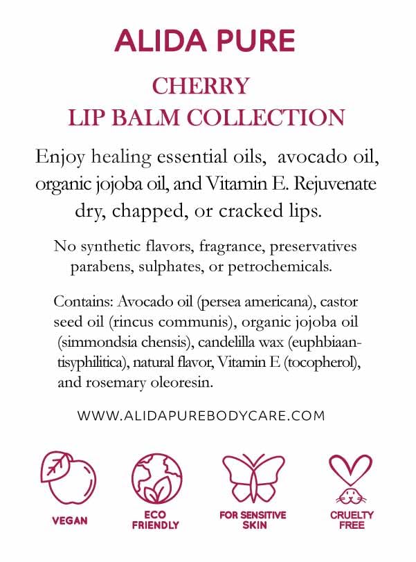 Cherry Lip Balm Collection, Vegan Lip Balm Set, Beeswax Free, with Avocado Oil, Organic Jojoba Oil, and Vitamin E, Natural Moisturizer for Dry, Chapped Lips, 3 Tube Set-Velvo Beauty