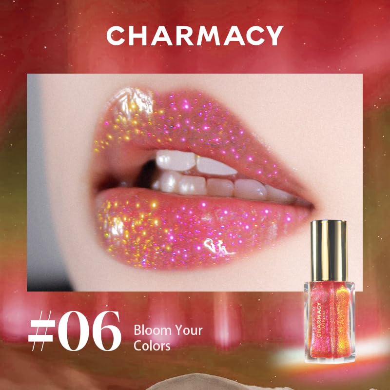 CHARMACY Aurora Chameleon Moisturizing Lip Gloss, MultiColor Shifting Shimmer Lip Gloss, Hydrating Non-Sticky Formula Glitter Lip Glaze, Easy to Apply, Long-Lasting, High-Shine Sheer Finish #06-Velvo Beauty