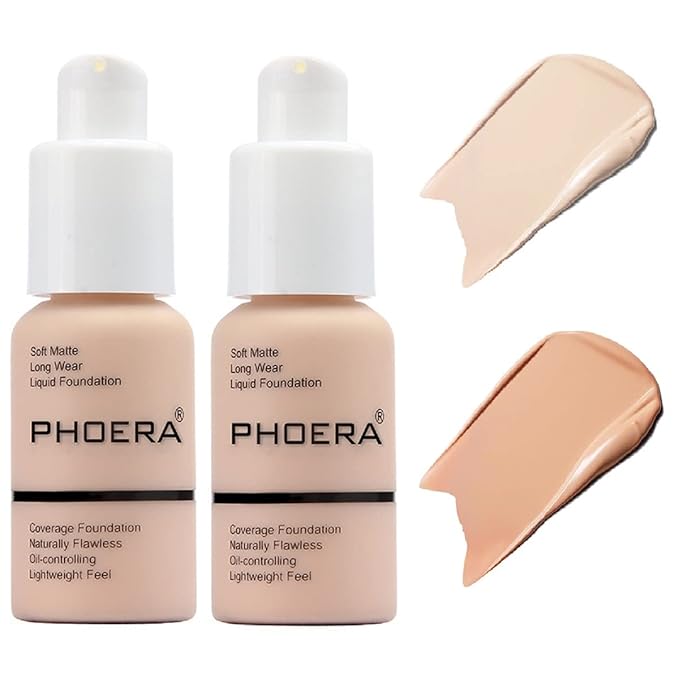 2 Pack PHOERA Foundation,Flawless Soft Matte Liquid Foundation 24 HR Oil Control Concealer Foundation Makeup,Full Coverage Foundation for Women and Girls(((101 Porcelain+103 Warm Peach)-Velvo Beauty