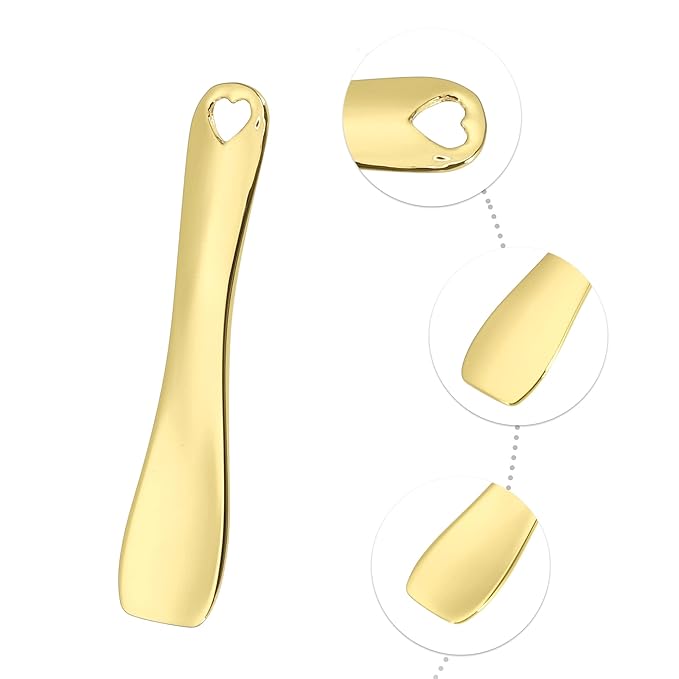 VOCOSTE 3 Pcs Makeup Spatula Mini Spoon, Eye Cream Massage Sticks Beauty Scoop, for Facial Cosmetic Face Cream, Zinc Alloy Heart Shape 2.36"x0.49", Gold Tone-Velvo Beauty