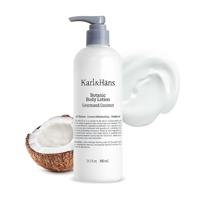 Karl&Hans Botanic Vegan Body Lotion Gourmand Coconut, Long-lasting Hydration with Soothing Coconut Fragrance - For Hands and Body, 13.2 fl oz-Velvo Beauty