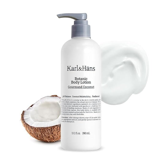 Karl&Hans Botanic Vegan Body Lotion Gourmand Coconut, Long-lasting Hydration with Soothing Coconut Fragrance - For Hands and Body, 13.2 fl oz-Velvo Beauty