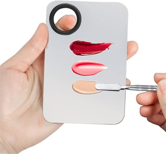 Makeup Mixing Palette,Stainless Steel Foundation Palette Cosmetic Mixing Makeup Palette Eye Shadow Eyelash Makeup Plate with Spatula Rod for Mixing Foundation Eye Shadow Eyelash Nail Art-Velvo Beauty