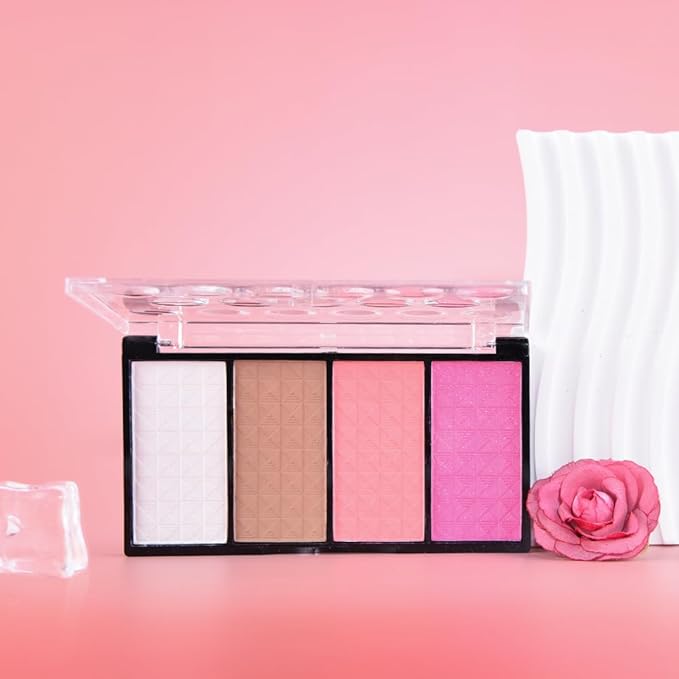Matte Powder Blush Palette, 4 Colors Face Palette with White Highlighter, Brown Contour, Pink & Rose Pink Blush for Cheeks, Natural Lasting Makeup Palett for Women, Blus and Highlighter Pallet-Velvo Beauty